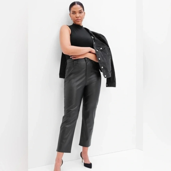 Gap Womans  Cheeky Straight High Waist Faux Leather Pants Original Fit Size 28 - Picture 1 of 14